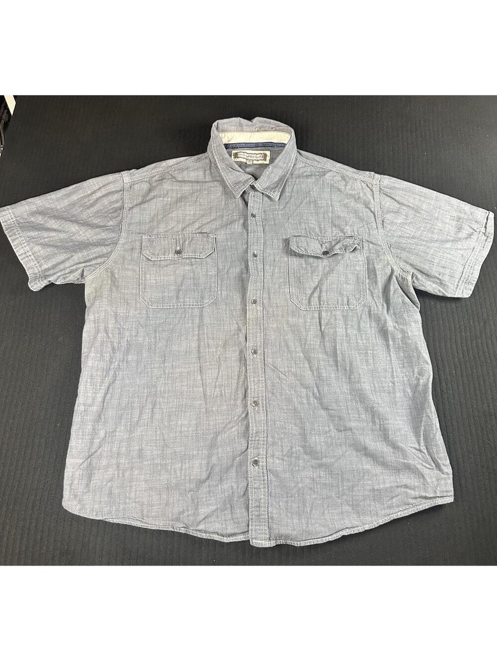 👕✨ PD&C Gray Chambray Button-Up Shirt 3XL Short Sleeve Y2K ✨👕